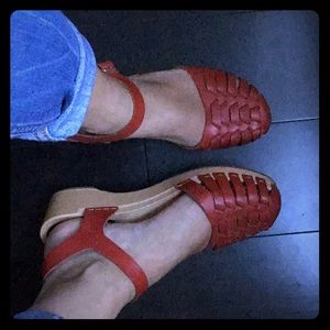 Red Swedish Hasbeens covered toe Sandals